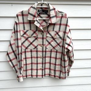 Zara Italian Fabric Plaid Oversized Overshirt Jacket